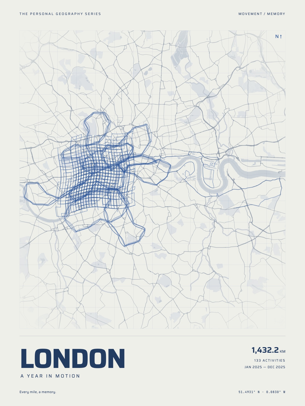 Blueprint: Your routes on a fine surveying grid.