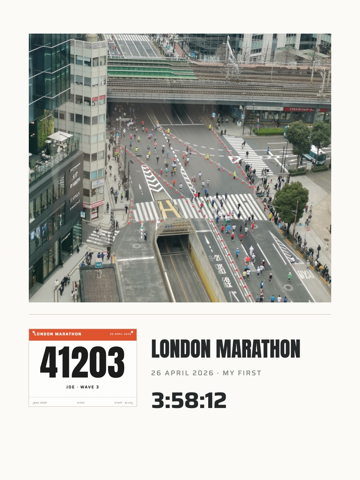 The Photo Print, Race day layout: your race photograph above your bib, the race and your finish time.