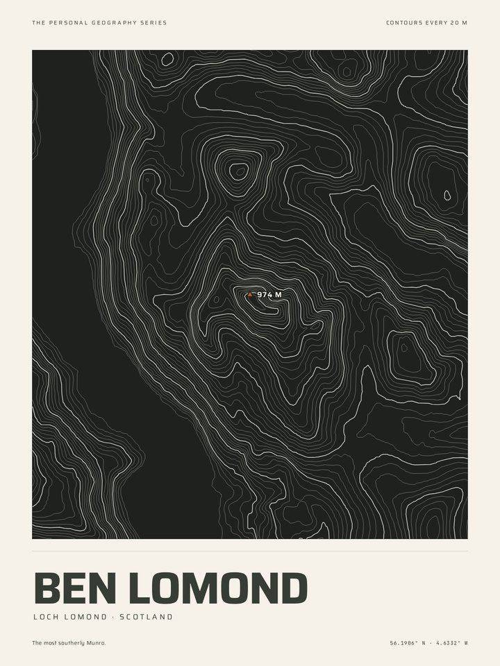 Ben Lomond as the Night contours treatment of The Mountain Print