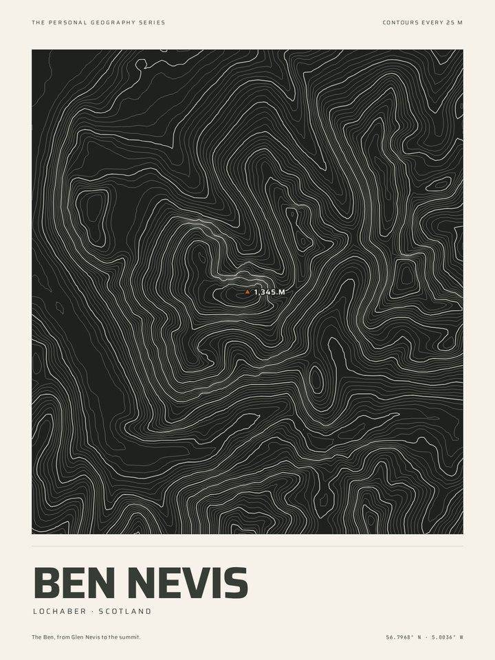 Ben Nevis as the Night contours treatment of The Mountain Print