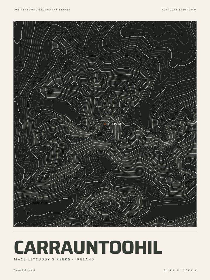 Carrauntoohil as the Night contours treatment of The Mountain Print
