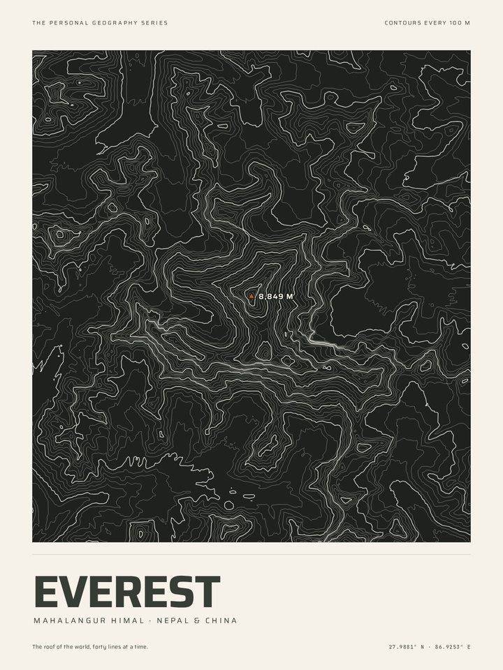 Everest as the Night contours treatment of The Mountain Print