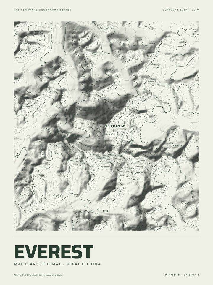 Everest as the Relief treatment of The Mountain Print