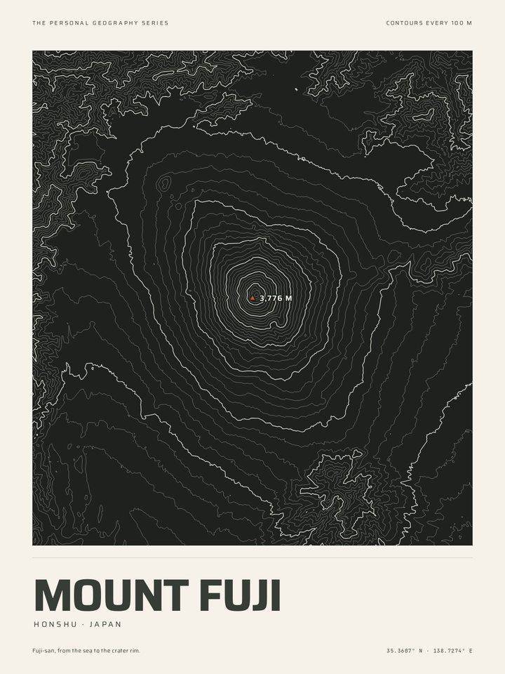 Mount Fuji as the Night contours treatment of The Mountain Print