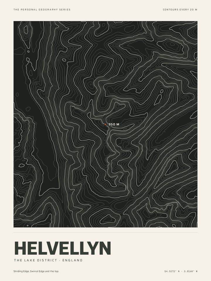 Helvellyn as the Night contours treatment of The Mountain Print