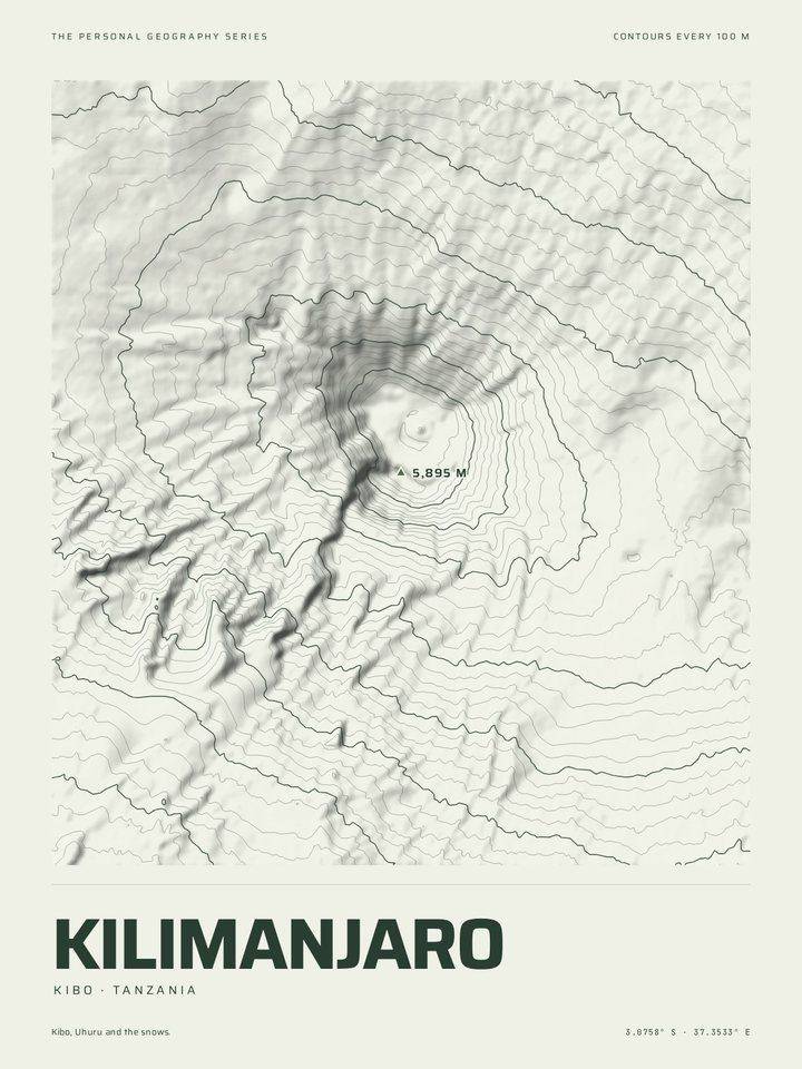 Kilimanjaro as the Relief treatment of The Mountain Print