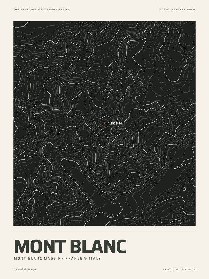 Mont Blanc as the Night contours treatment of The Mountain Print
