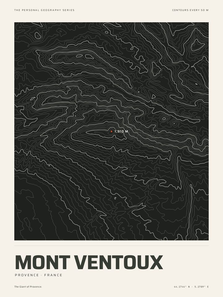 Mont Ventoux as the Night contours treatment of The Mountain Print