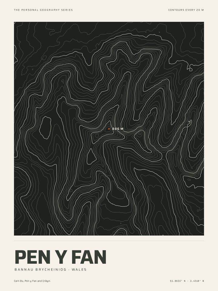Pen y Fan as the Night contours treatment of The Mountain Print