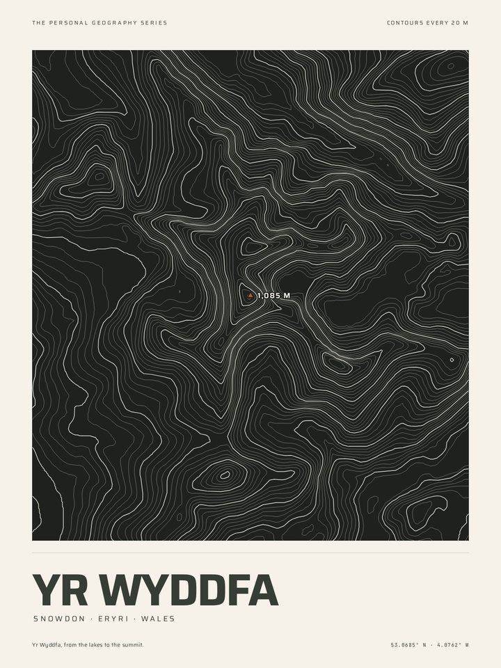 Yr Wyddfa as the Night contours treatment of The Mountain Print